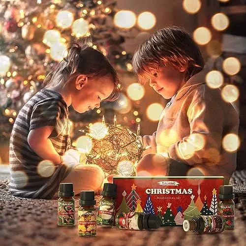 SALKING Oli Essenziali Natale per Diffusori 6x10ml, Set di Olio Essenziale Puri per Aromaterapia - Ghirlanda di Natale, mela all