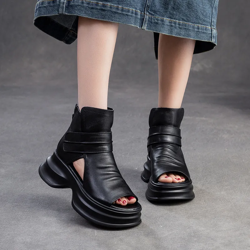 Sandali stivaletti con plateau alti in pelle da donna