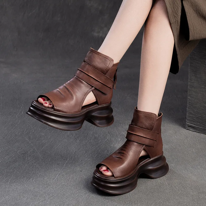 Sandali stivaletti con plateau alti in pelle da donna