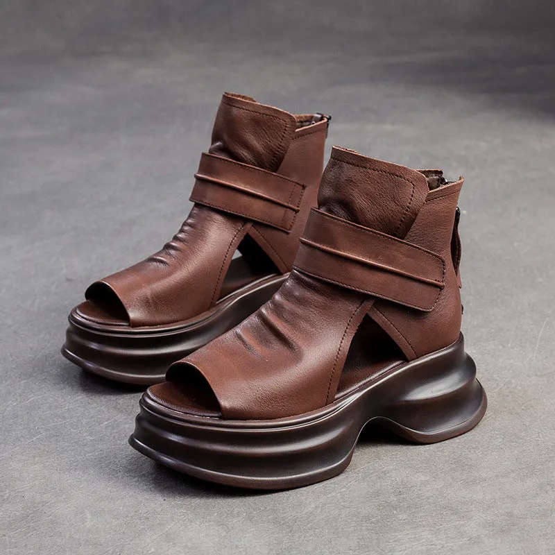 Sandali stivaletti con plateau alti in pelle da donna