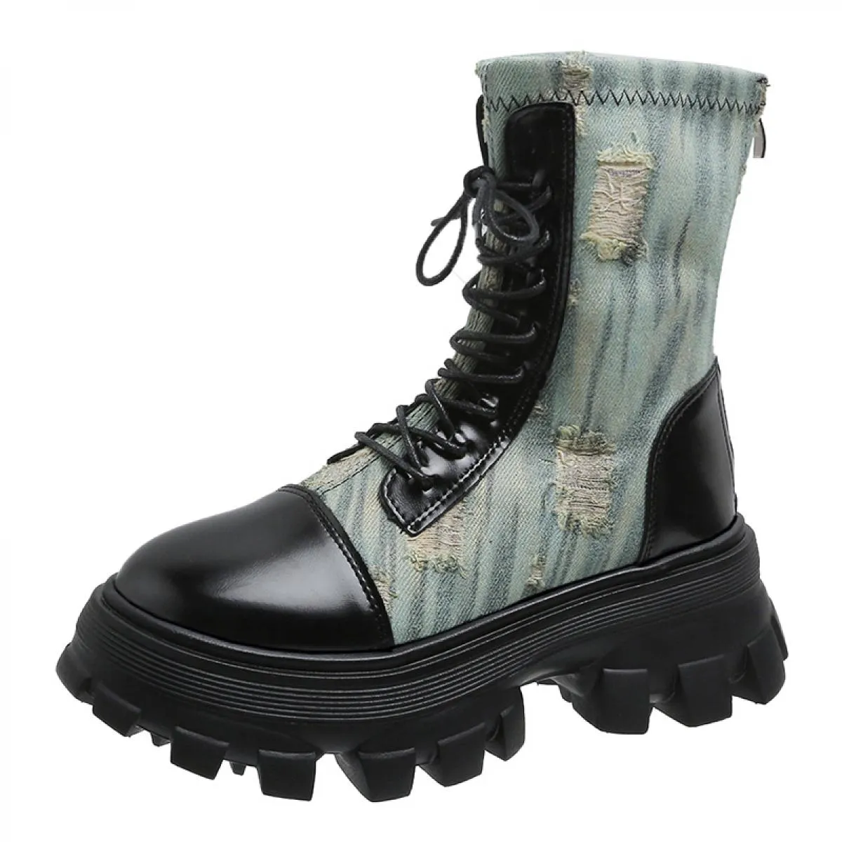 Scarpe con plateau da donna stivali Chelsea con tacco medio inverno 2023 stivali da moto moda nuova tendenza Goth Casual Lace Up