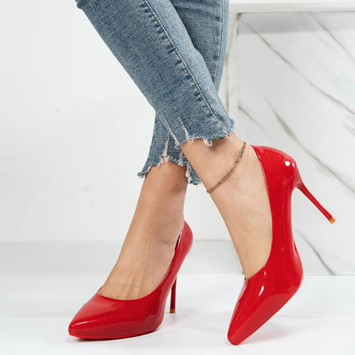 Scarpe da donna Décolleté a punta Abito in pelle verniciata Scarpe con tacco alto Scarpe con tacco da sposa Zapatos Mujer Décoll