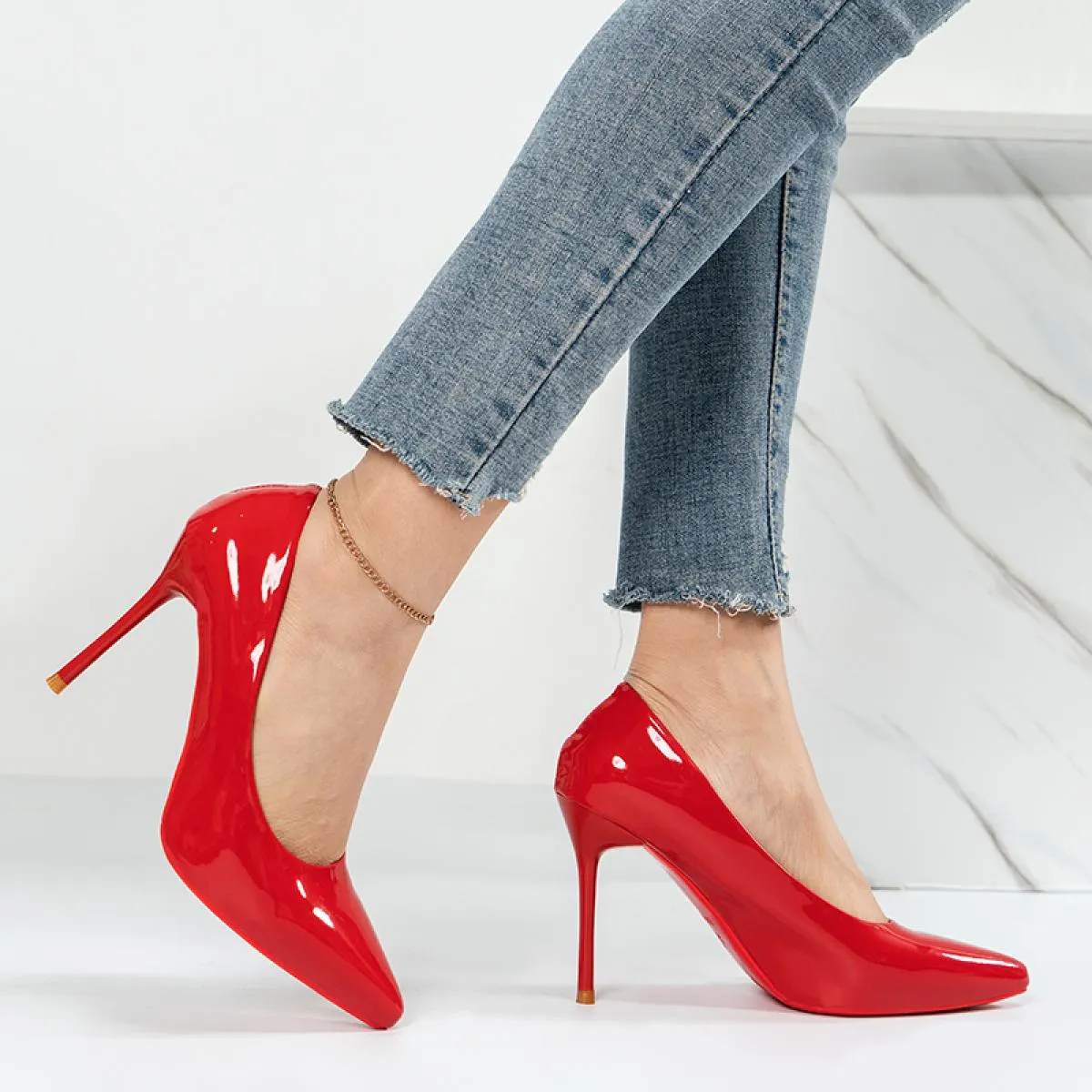 Scarpe da donna Décolleté a punta Abito in pelle verniciata Scarpe con tacco alto Scarpe con tacco da sposa Zapatos Mujer Décoll