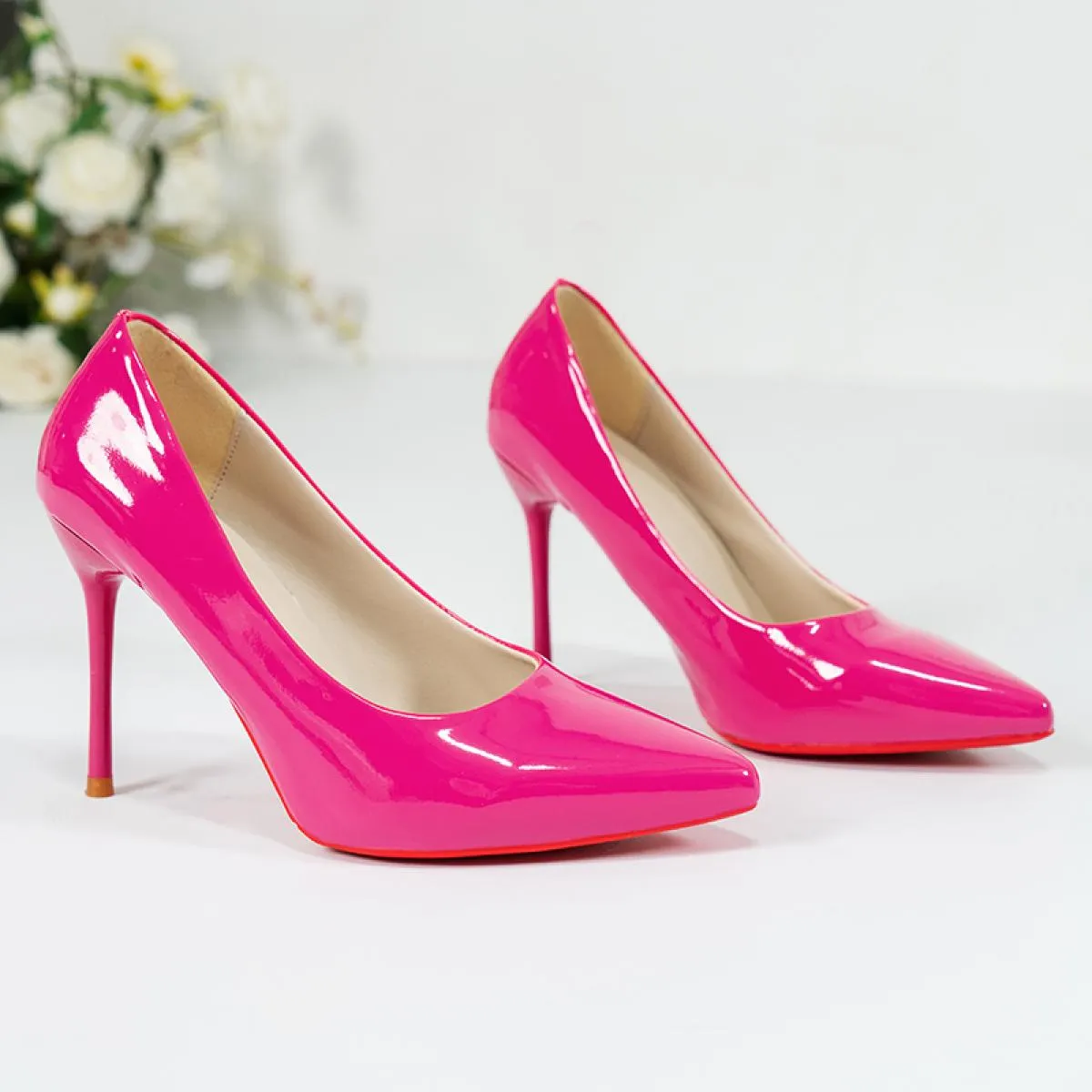 Scarpe da donna Décolleté a punta Abito in pelle verniciata Scarpe con tacco alto Scarpe con tacco da sposa Zapatos Mujer Décoll