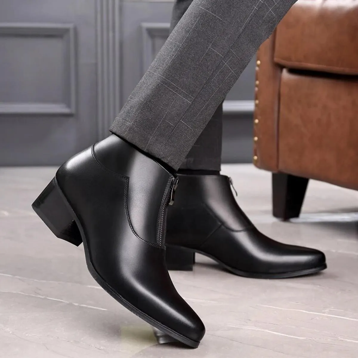 Scarpe inglesi in pelle a punta Stivali Chelsea alti da uomo Stivali Martin bianchi in vera pelle con punta media Stivali in pel