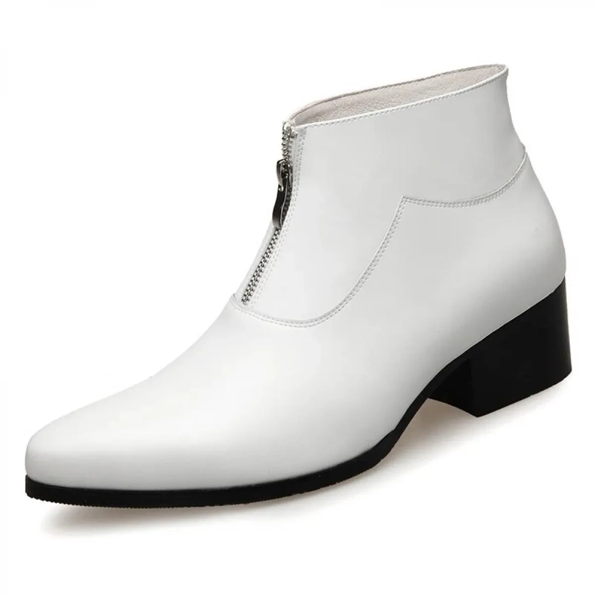 Scarpe inglesi in pelle a punta Stivali Chelsea alti da uomo Stivali Martin bianchi in vera pelle con punta media Stivali in pel