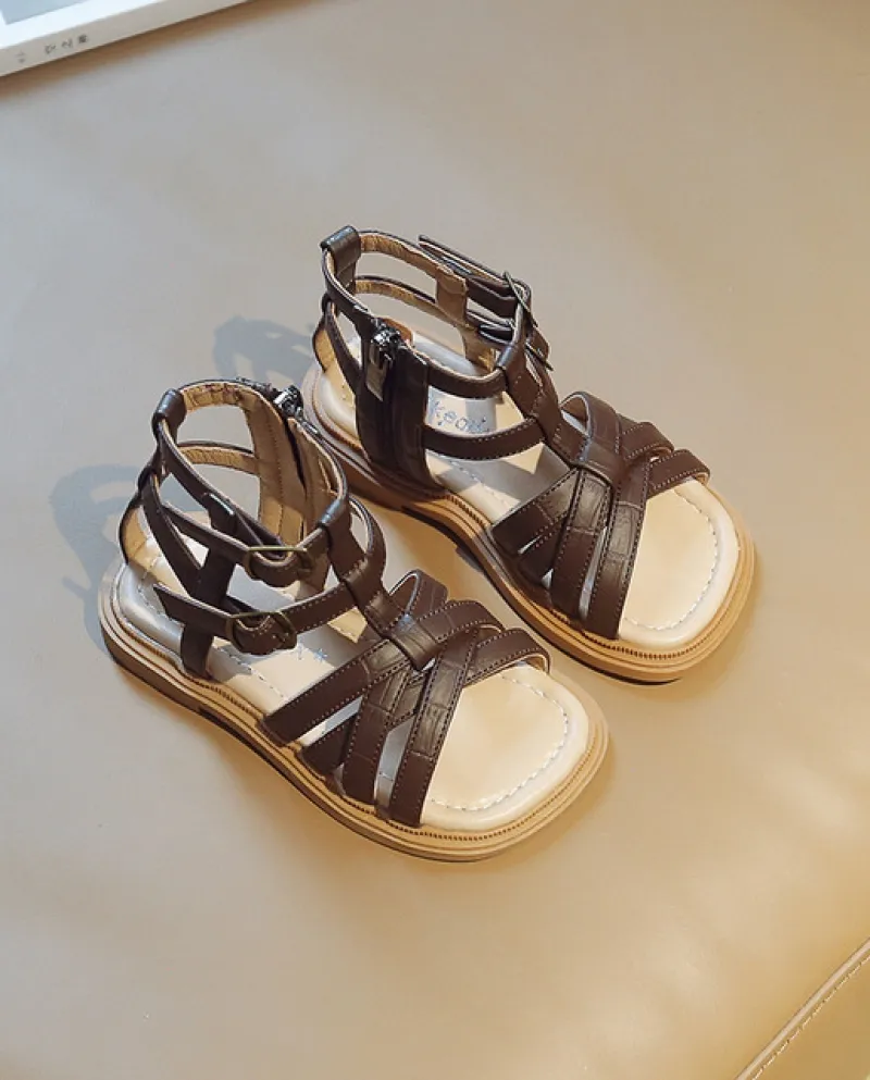 Scarpe Romane Open Toe per Bambini 2022 Semplice Versatile Cerniera Laterale Laterale