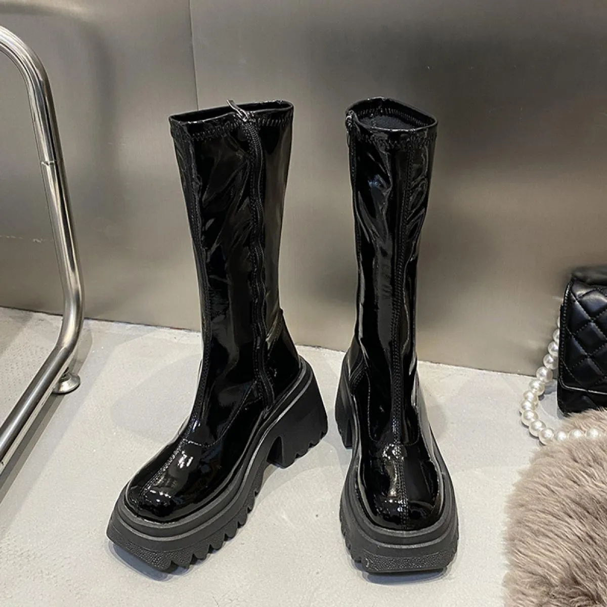 Scarpe tacchi alti Stivali da moto Stivali da neve alti Chelsea Stivali da donna Scarpe 2023 Inverno Nuove pompe di moda Goth Ch
