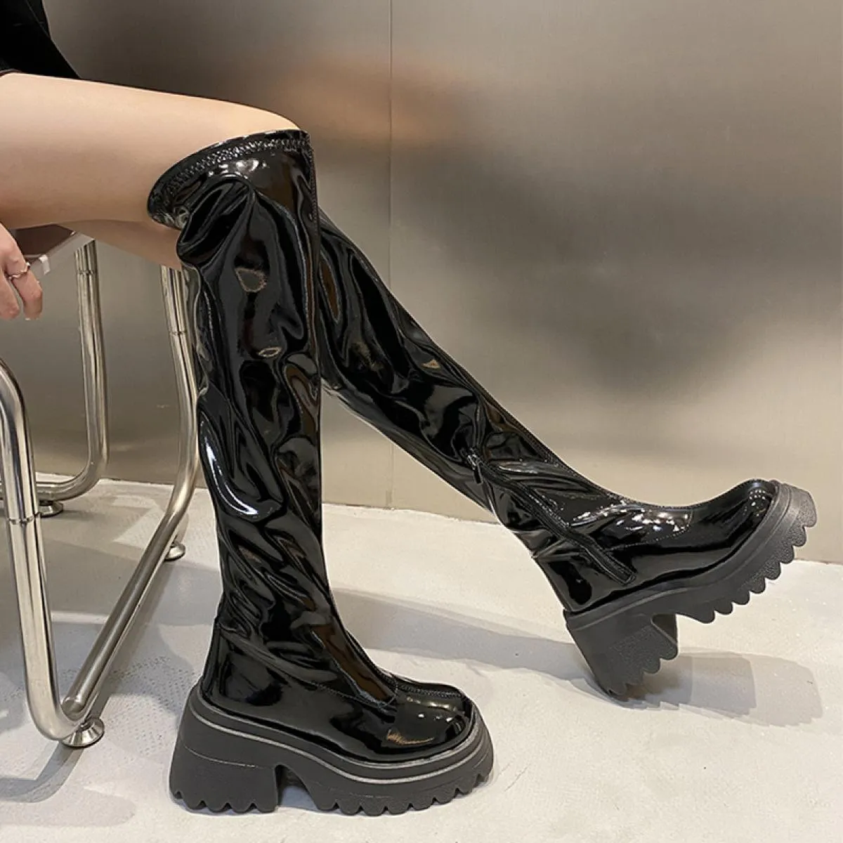 Scarpe tacchi alti Stivali da moto Stivali da neve alti Chelsea Stivali da donna Scarpe 2023 Inverno Nuove pompe di moda Goth Ch