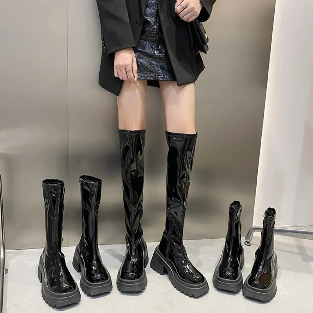 Scarpe tacchi alti Stivali da moto Stivali da neve alti Chelsea Stivali da donna Scarpe 2023 Inverno Nuove pompe di moda Goth Ch