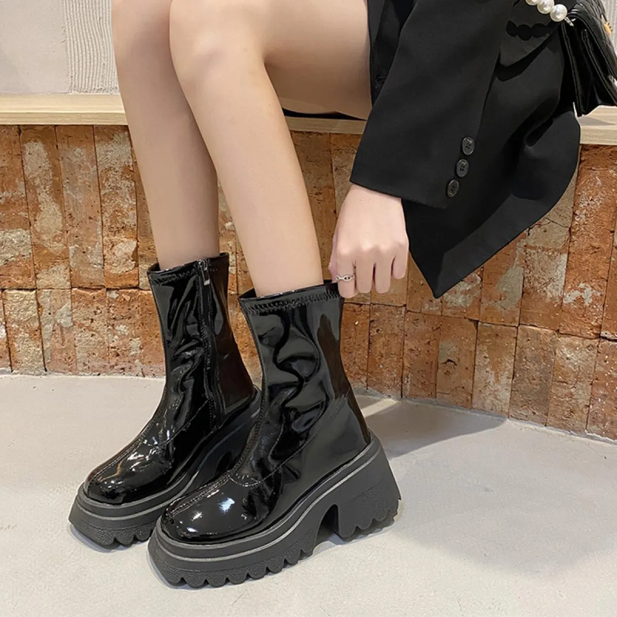 Scarpe tacchi alti Stivali da moto Stivali da neve alti Chelsea Stivali da donna Scarpe 2023 Inverno Nuove pompe di moda Goth Ch