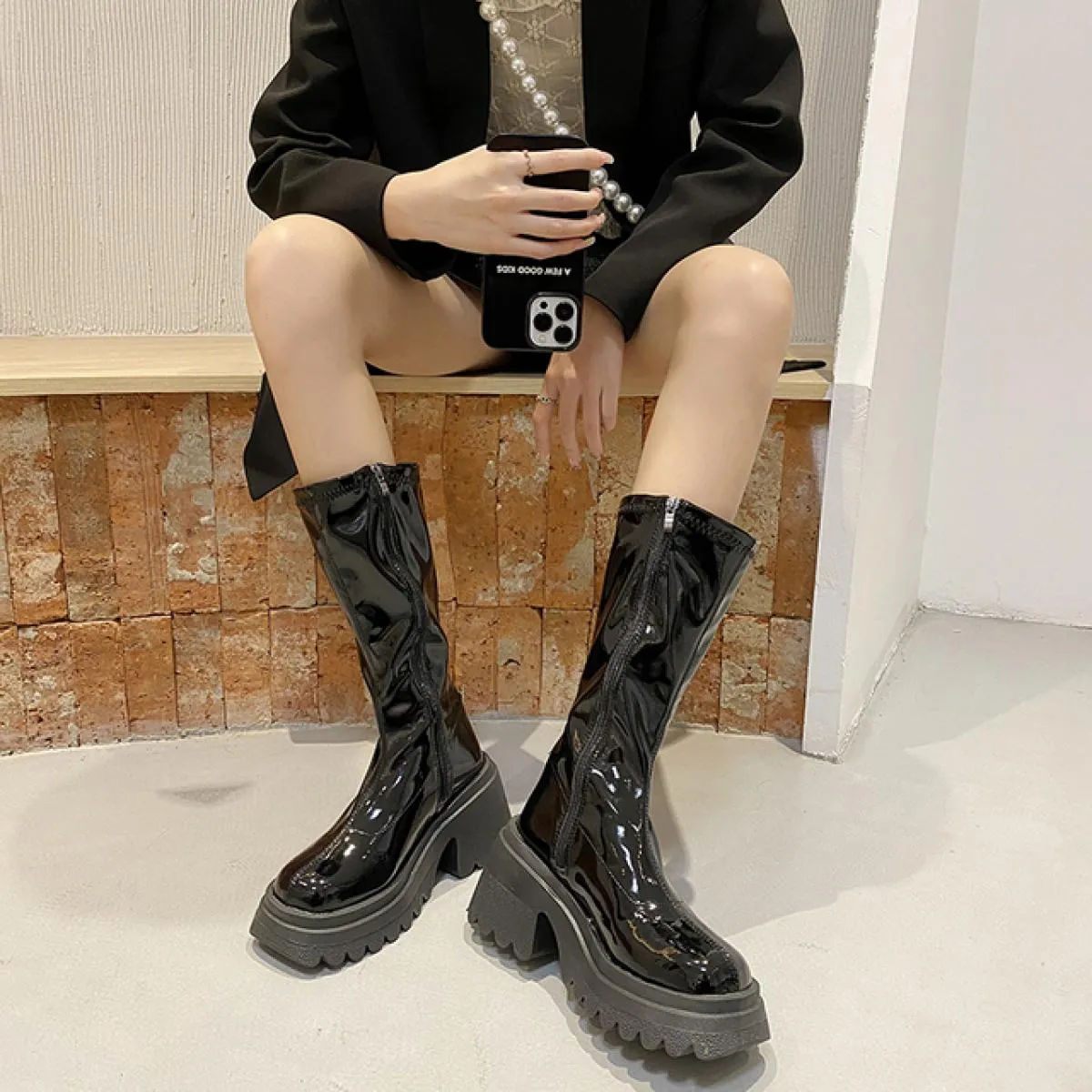 Scarpe tacchi alti Stivali da moto Stivali da neve alti Chelsea Stivali da donna Scarpe 2023 Inverno Nuove pompe di moda Goth Ch