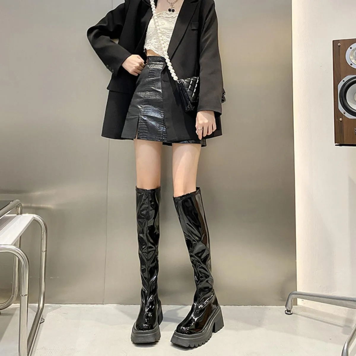 Scarpe tacchi alti Stivali da moto Stivali da neve alti Chelsea Stivali da donna Scarpe 2023 Inverno Nuove pompe di moda Goth Ch