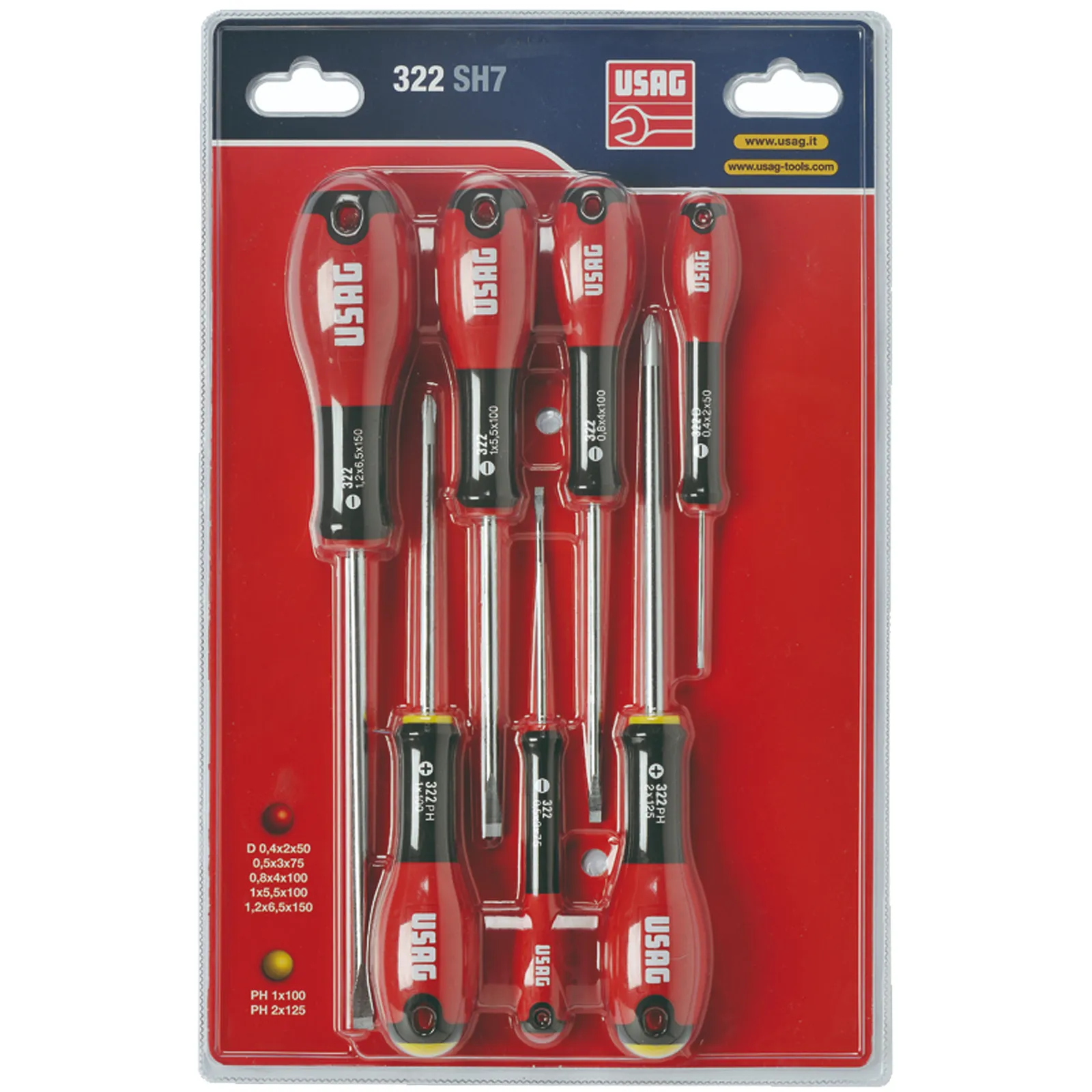 Serie 7 Giraviti Cacciaviti USAG Taglio Croce Phillips PH Set 322 SH7 U03220254