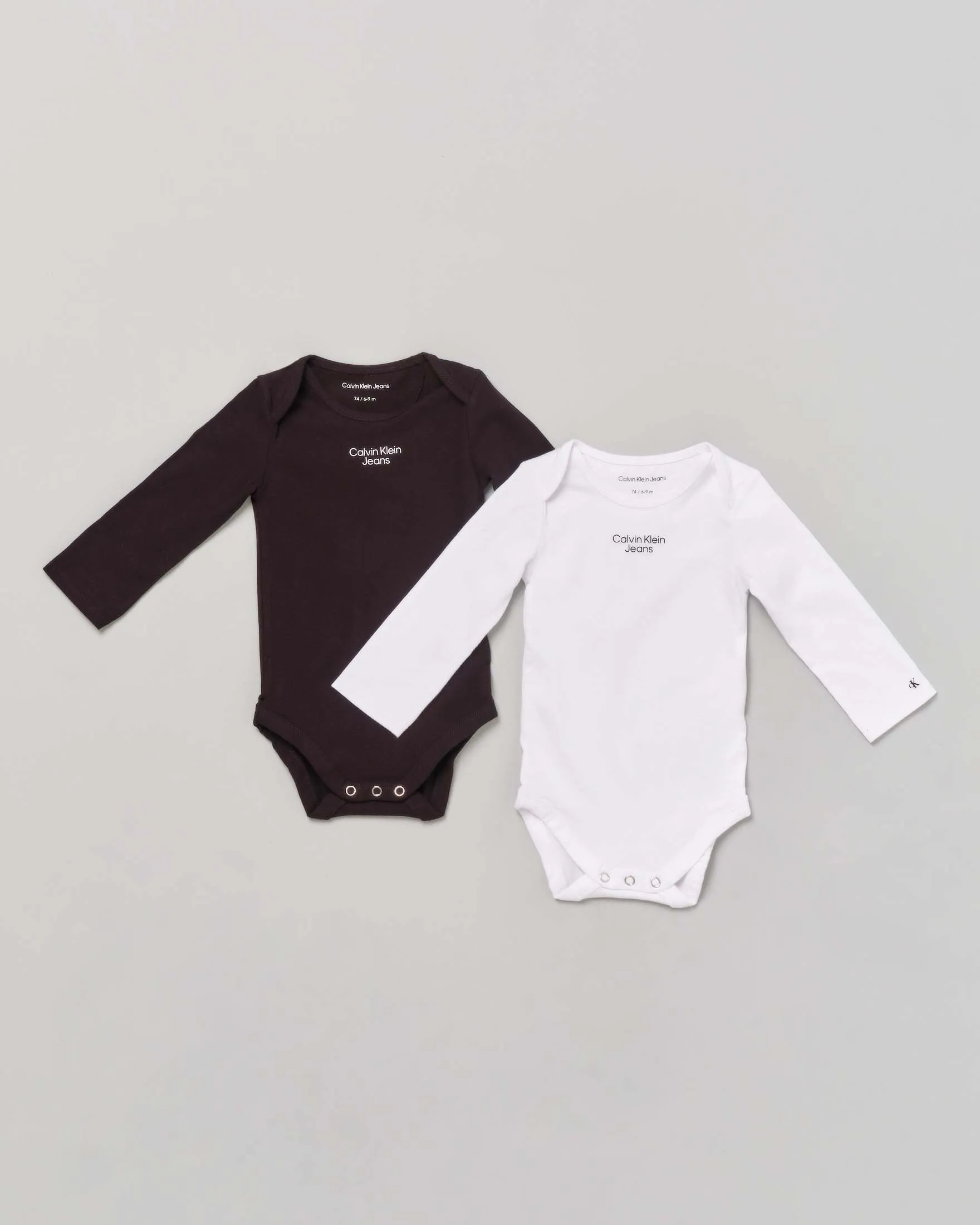 Set doppio body intimo bianco e nero con manica lunga e logo 74-86 cm