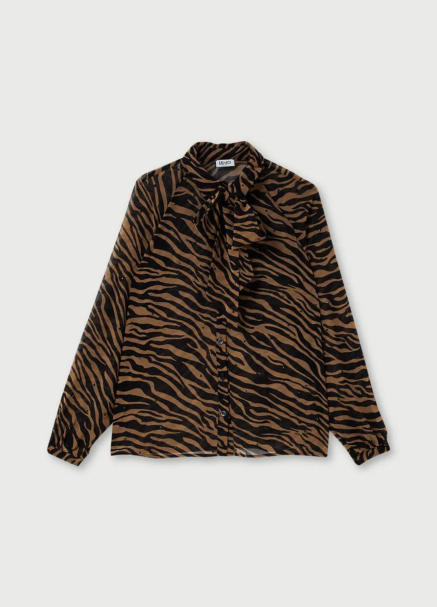 Shirt with bow / Brown