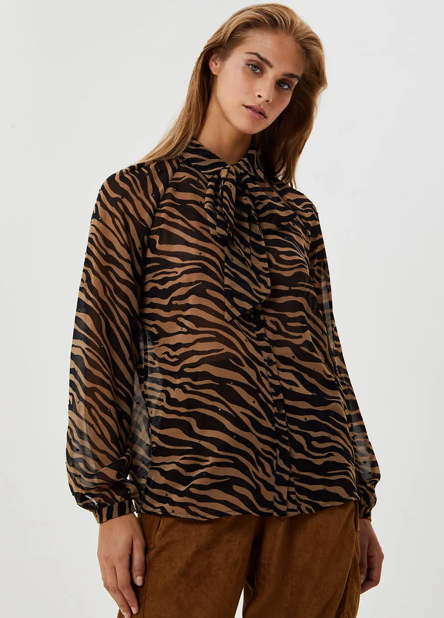 Shirt with bow / Brown