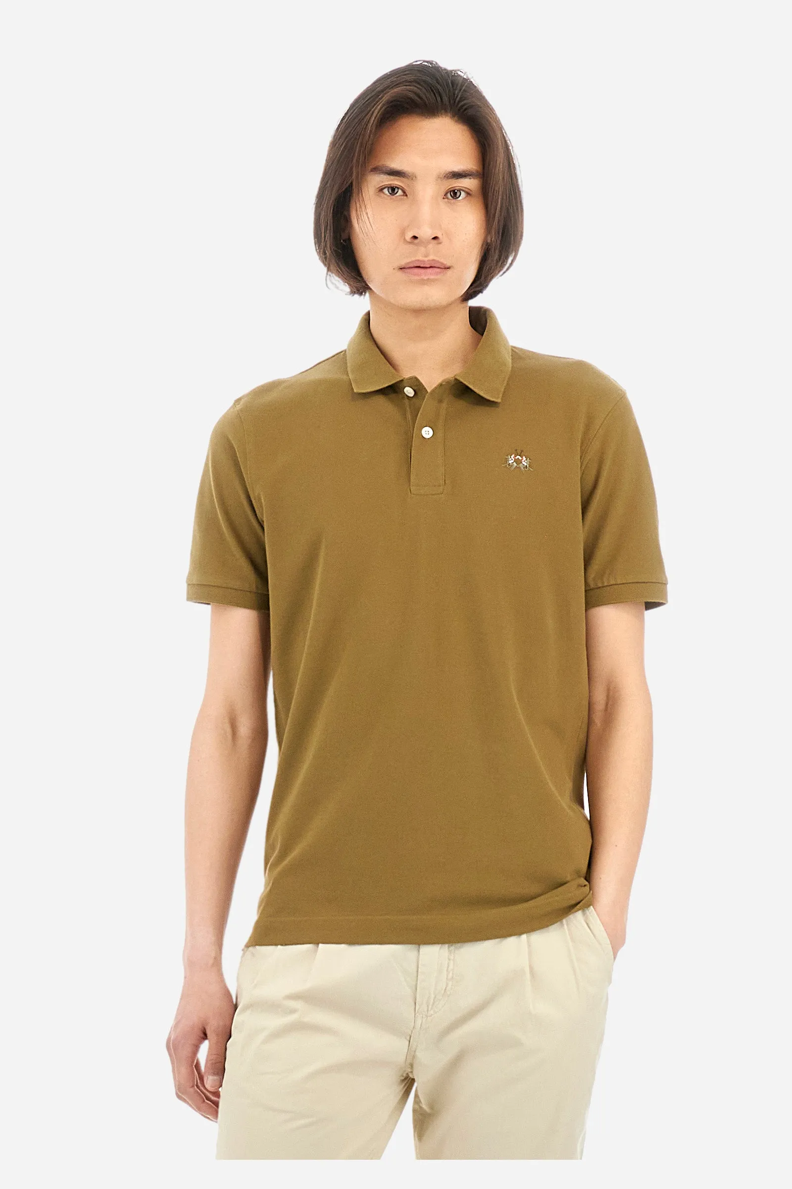 Slim-fit polo shirt in stretch cotton - Eduardo
