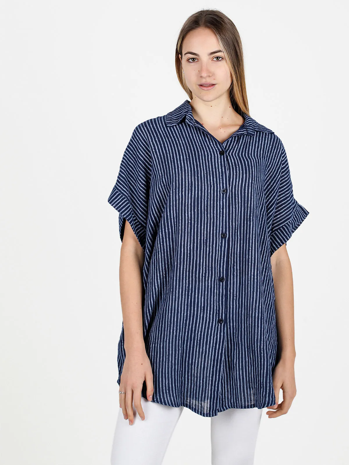 Solada Chemise longue femme rayée en coton