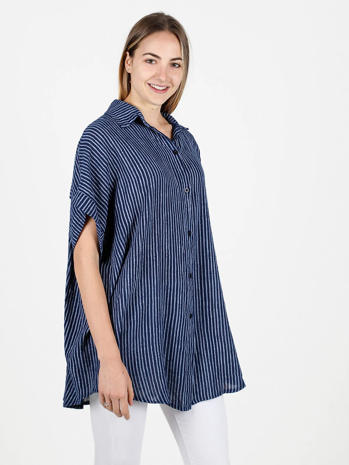 Solada Chemise longue femme rayée en coton