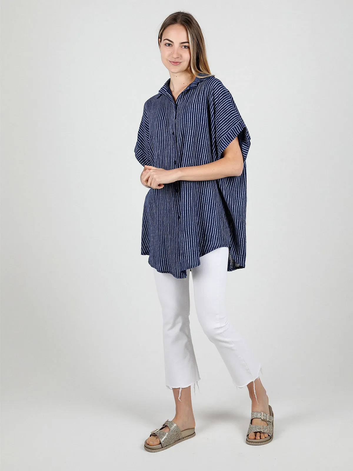 Solada Chemise longue femme rayée en coton