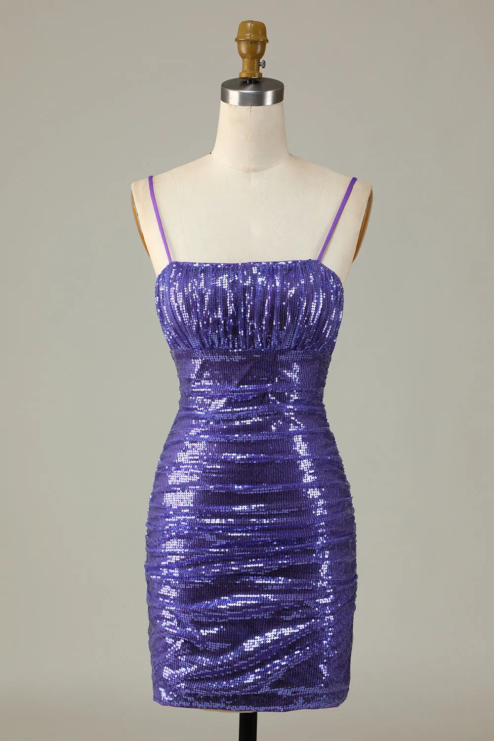 Sparkly viola paillettes spaghetti spalline stretto vestito corto ritorno a casa
