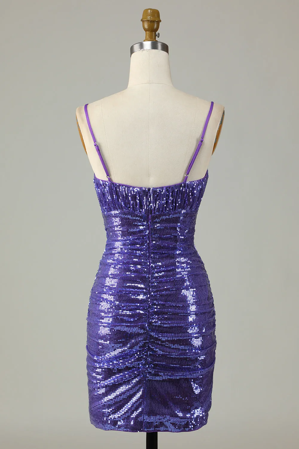 Sparkly viola paillettes spaghetti spalline stretto vestito corto ritorno a casa