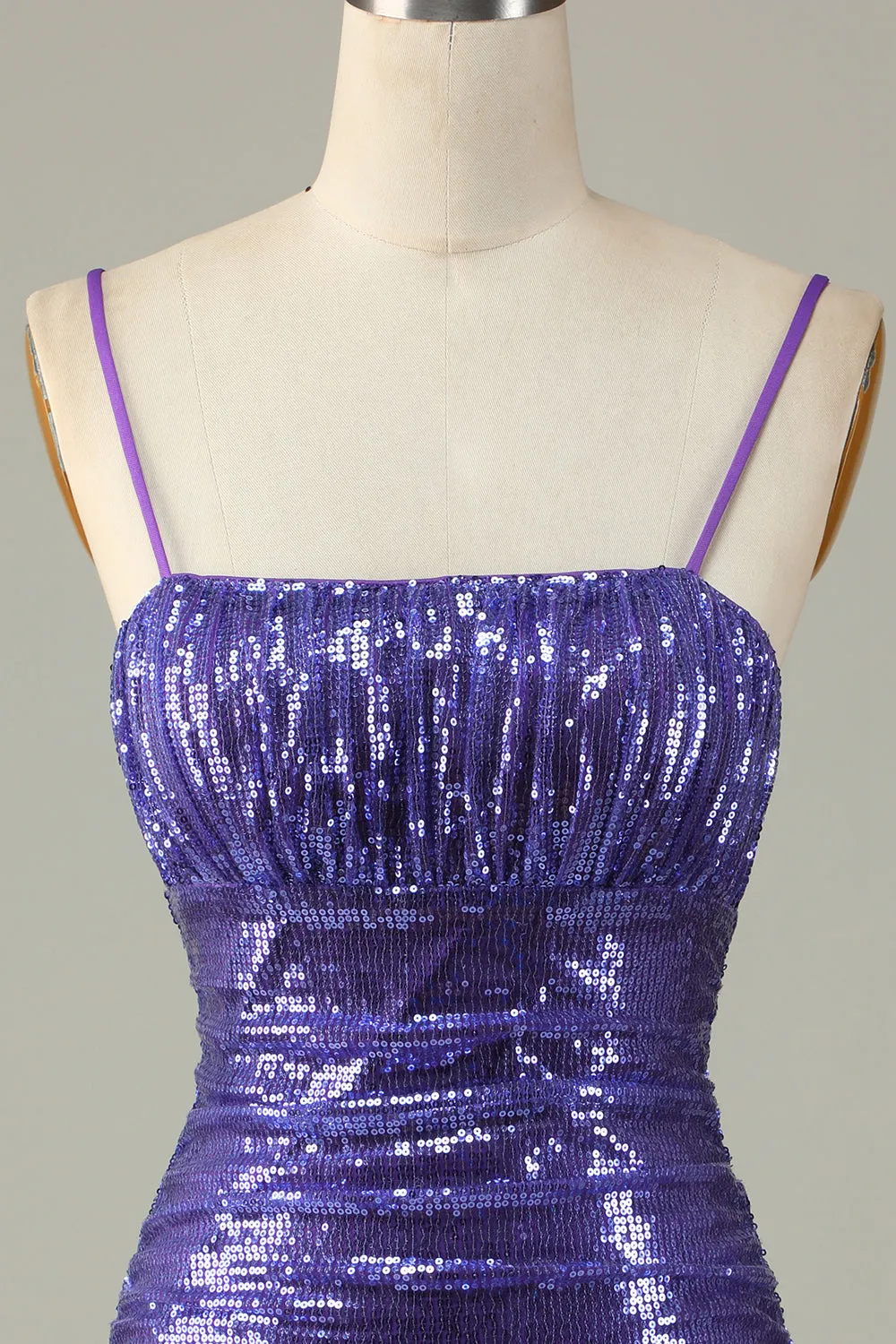 Sparkly viola paillettes spaghetti spalline stretto vestito corto ritorno a casa