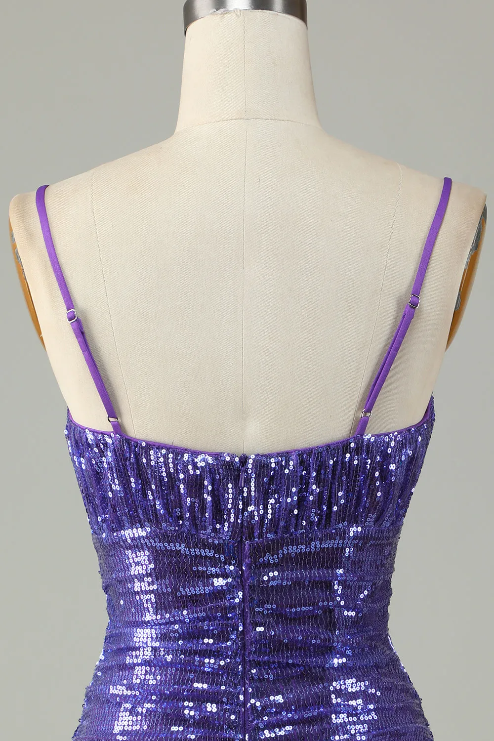 Sparkly viola paillettes spaghetti spalline stretto vestito corto ritorno a casa