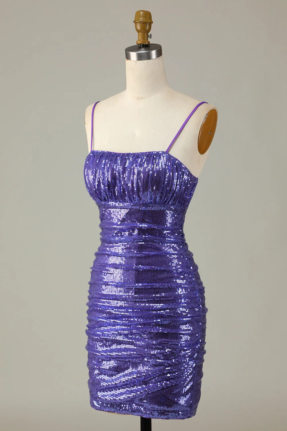 Sparkly viola paillettes spaghetti spalline stretto vestito corto ritorno a casa
