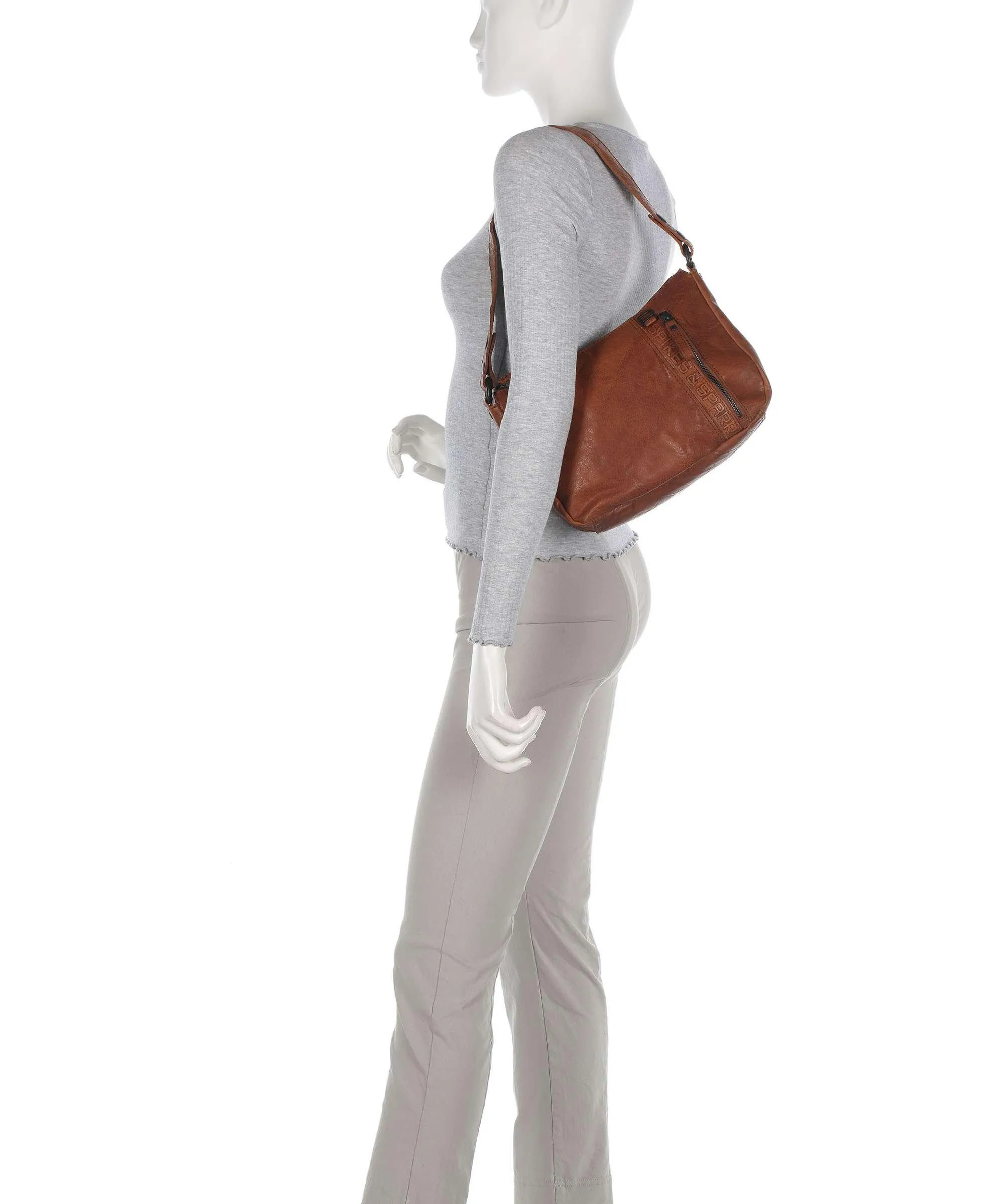  Spikes & Sparrow Bronco Alexi Borsa a spalla pelle granulata marrone  