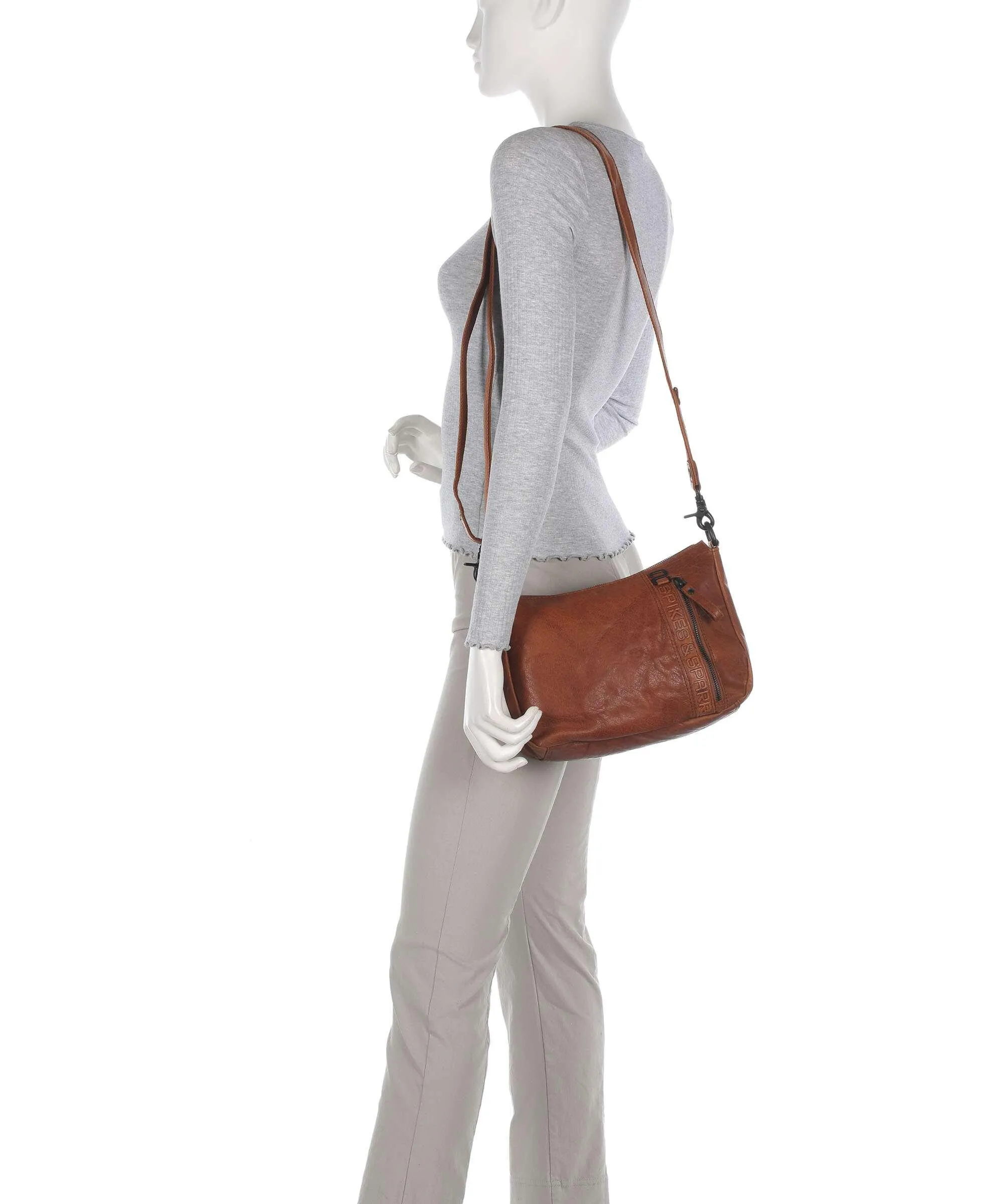  Spikes & Sparrow Bronco Alexi Borsa a spalla pelle granulata marrone  