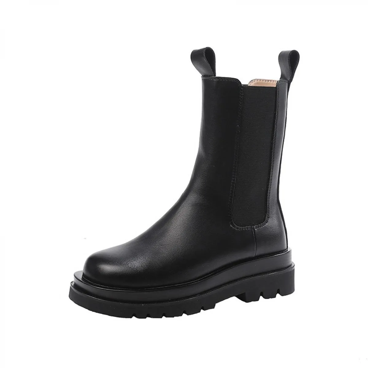 Stile moda donna stivali da moto punk scarpe in pelle di mucca nera adorabili stivali Chelsea da donna con piattaforma Botas Fem