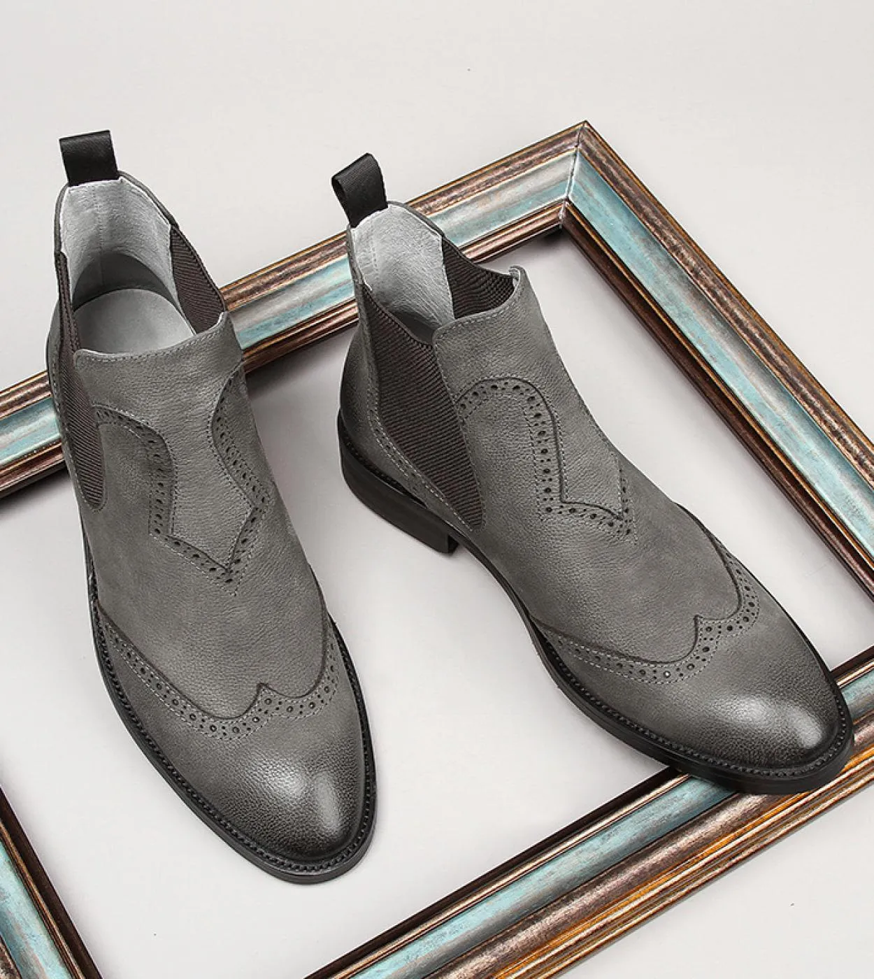Stivale da sposa Chelsea in pelle da uomo Scarpe in pelle grigia Scarpe da uomo Stivali da uomo Stivali da uomo grigi