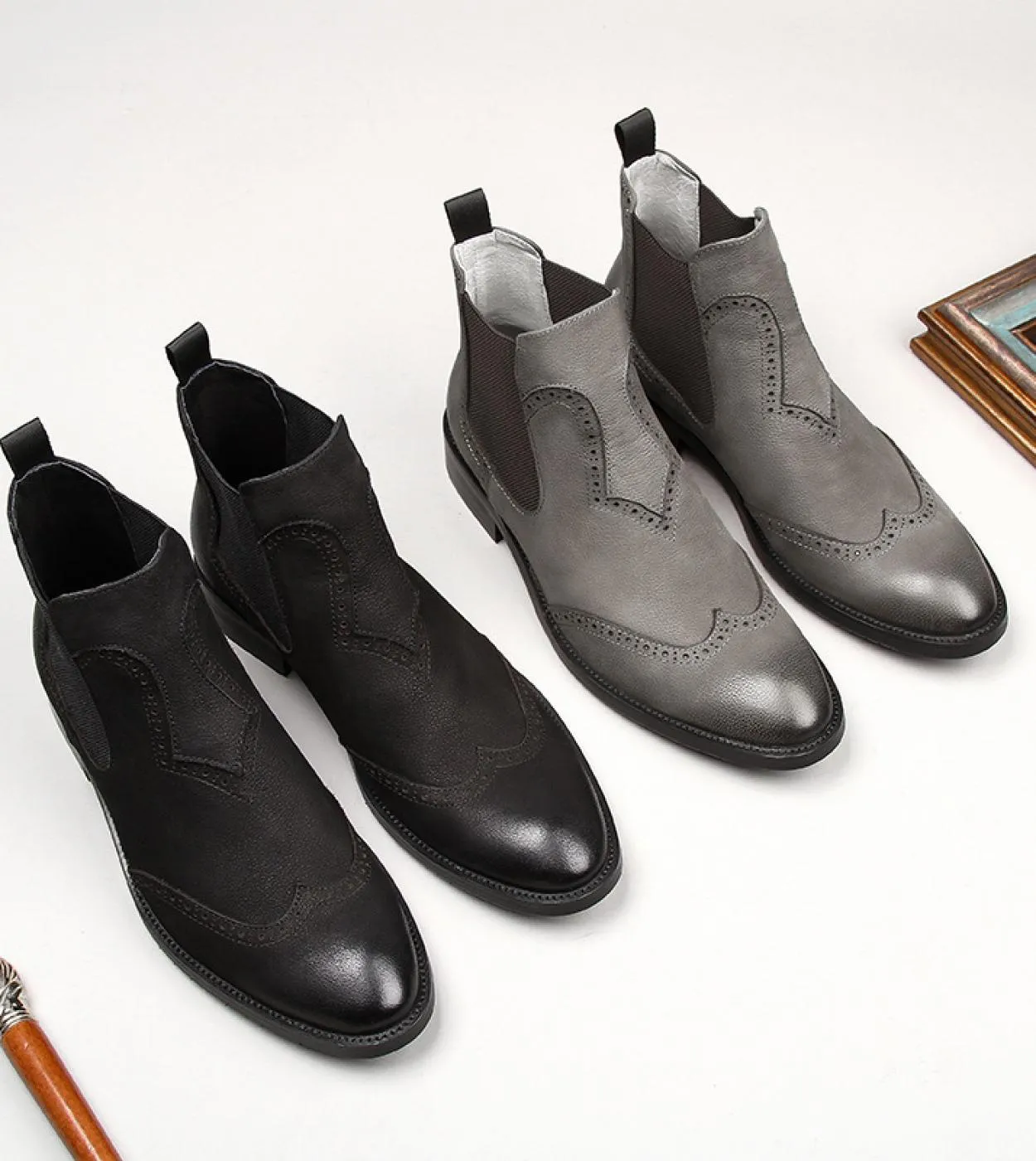 Stivale da sposa Chelsea in pelle da uomo Scarpe in pelle grigia Scarpe da uomo Stivali da uomo Stivali da uomo grigi