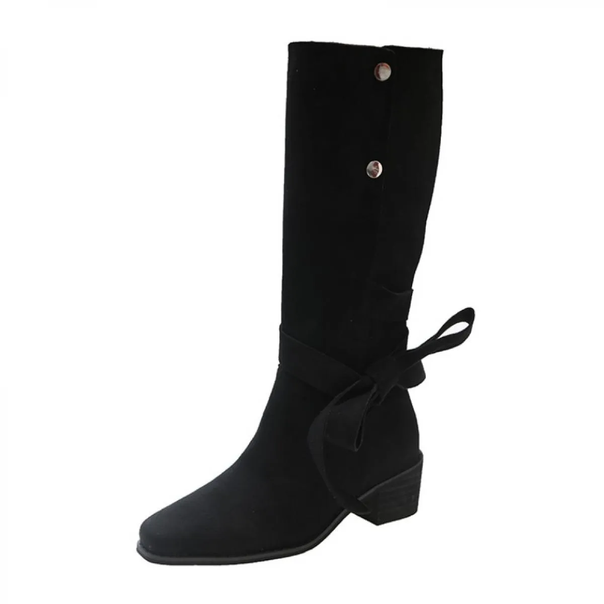 Stivali Chelsea alti al ginocchio in pelle scamosciata Scarpe con tacco medio da donna Bow Winter Fad Chunky Casual Pumps 2023 N