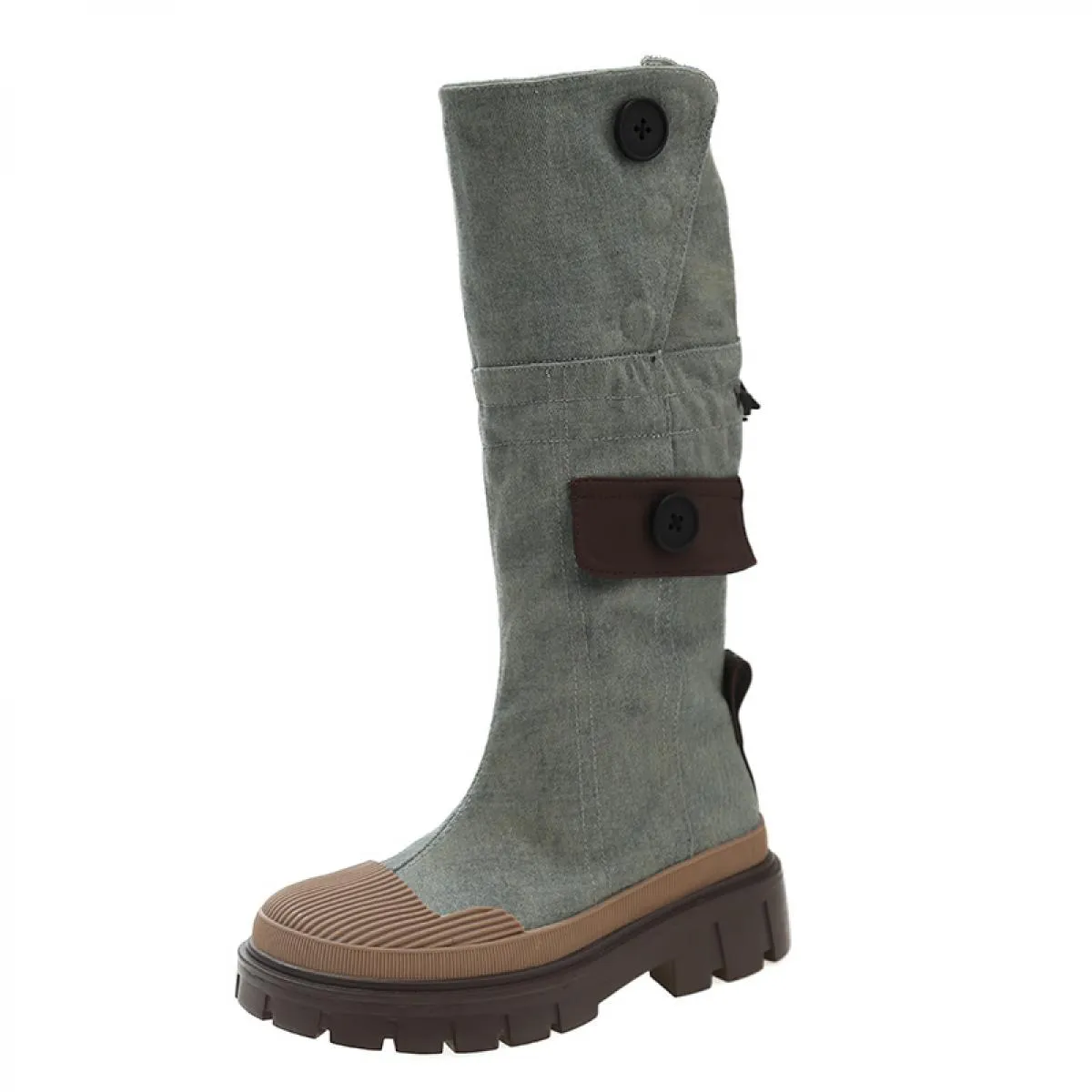 Stivali Chelsea da donna con plateau alto al ginocchio scarpe invernali con tacco medio 2023 stivali da moto Goth di nuova tende
