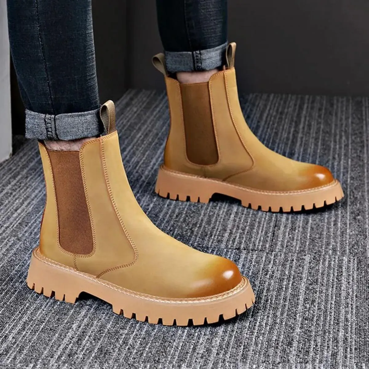 Stivali Chelsea da uomo One Step Mid Boot non possono dare il via grandi stivali gialli con suola spessa con maniche giovani in
