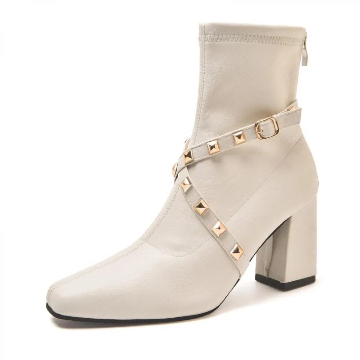 Stivali Chelsea Scarpe da donna Tacchi alti alla caviglia 2023 Nuovo inverno Fad Chunky Square Toe Dress Party Pumps Moto Snow B