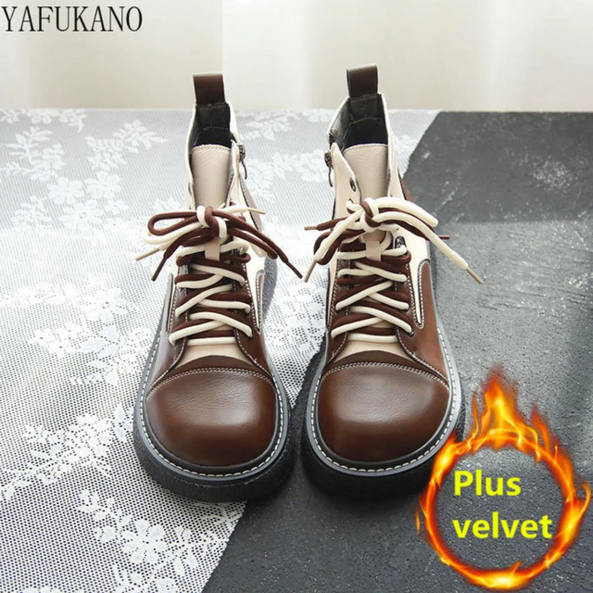 Stivali da donna con fondo spesso 5 cm dal design bicolore Stivali Chelsea con aumento di altezza in stile britannico Mori Lette