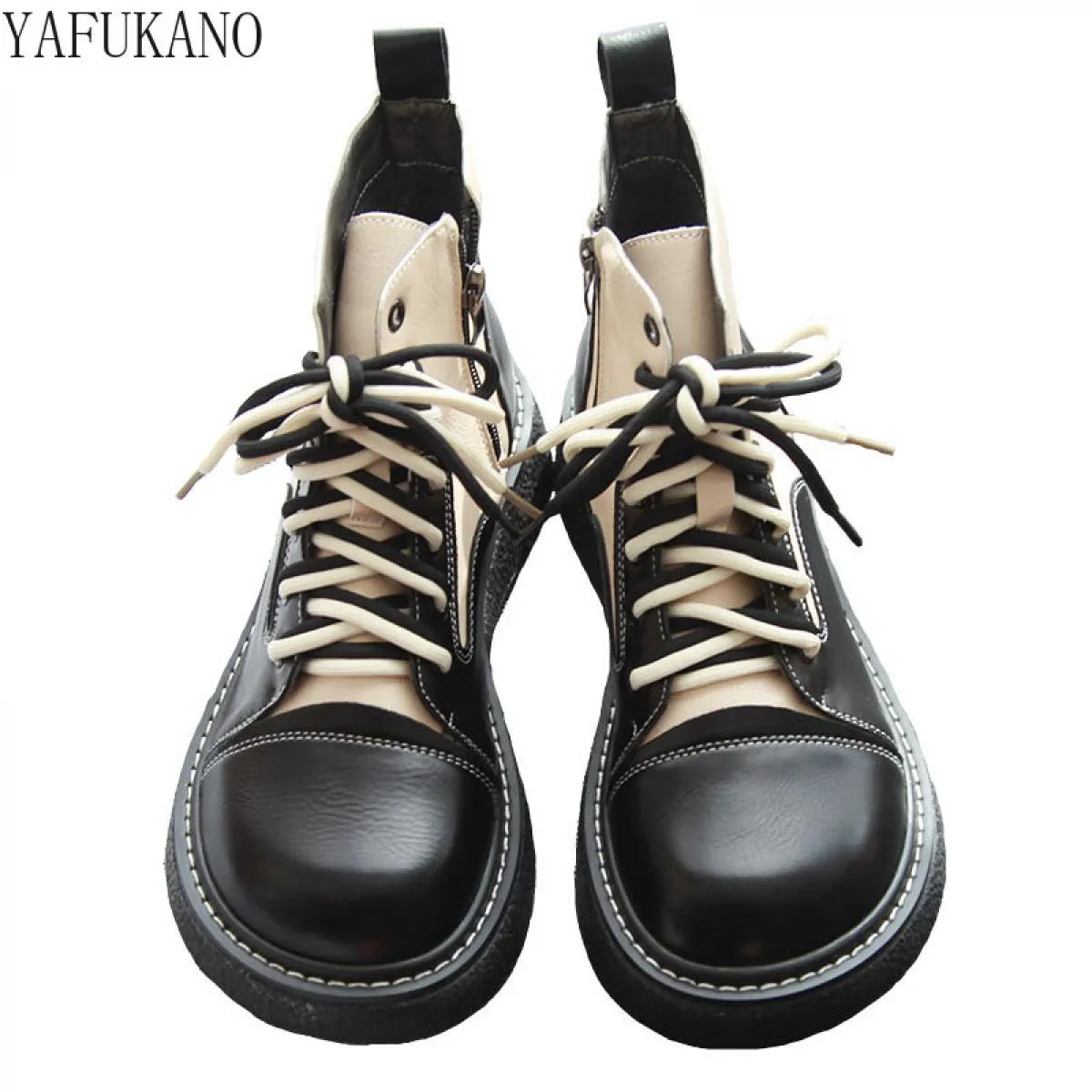 Stivali da donna con fondo spesso 5 cm dal design bicolore Stivali Chelsea con aumento di altezza in stile britannico Mori Lette