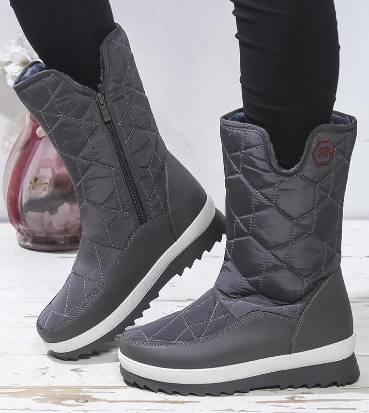 Stivali da donna Stivali da neve invernali impermeabili antiscivolo Piattaforma Scarpe da donna invernali con pelliccia spessa B