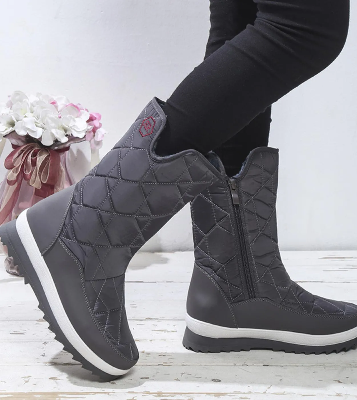 Stivali da donna Stivali da neve invernali impermeabili antiscivolo Piattaforma Scarpe da donna invernali con pelliccia spessa B