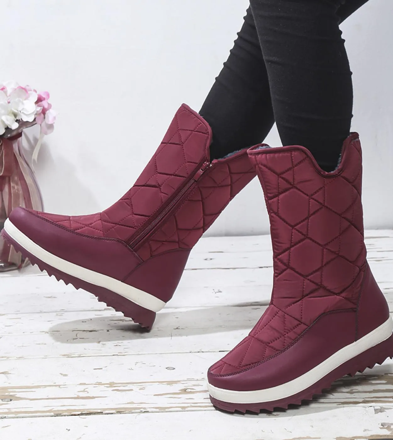 Stivali da donna Stivali da neve invernali impermeabili antiscivolo Piattaforma Scarpe da donna invernali con pelliccia spessa B