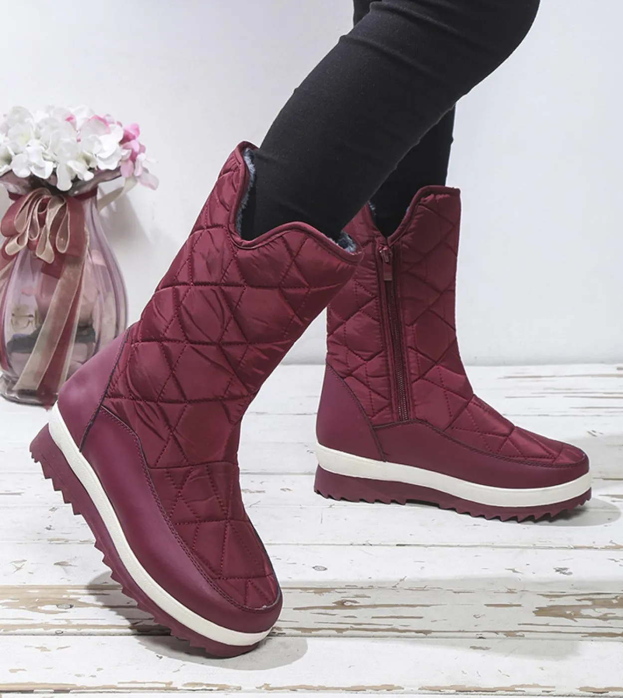 Stivali da donna Stivali da neve invernali impermeabili antiscivolo Piattaforma Scarpe da donna invernali con pelliccia spessa B