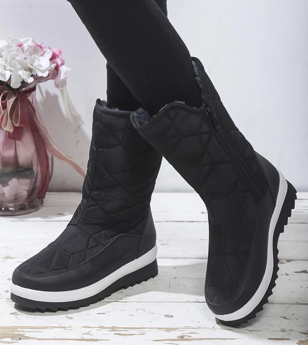 Stivali da donna Stivali da neve invernali impermeabili antiscivolo Piattaforma Scarpe da donna invernali con pelliccia spessa B