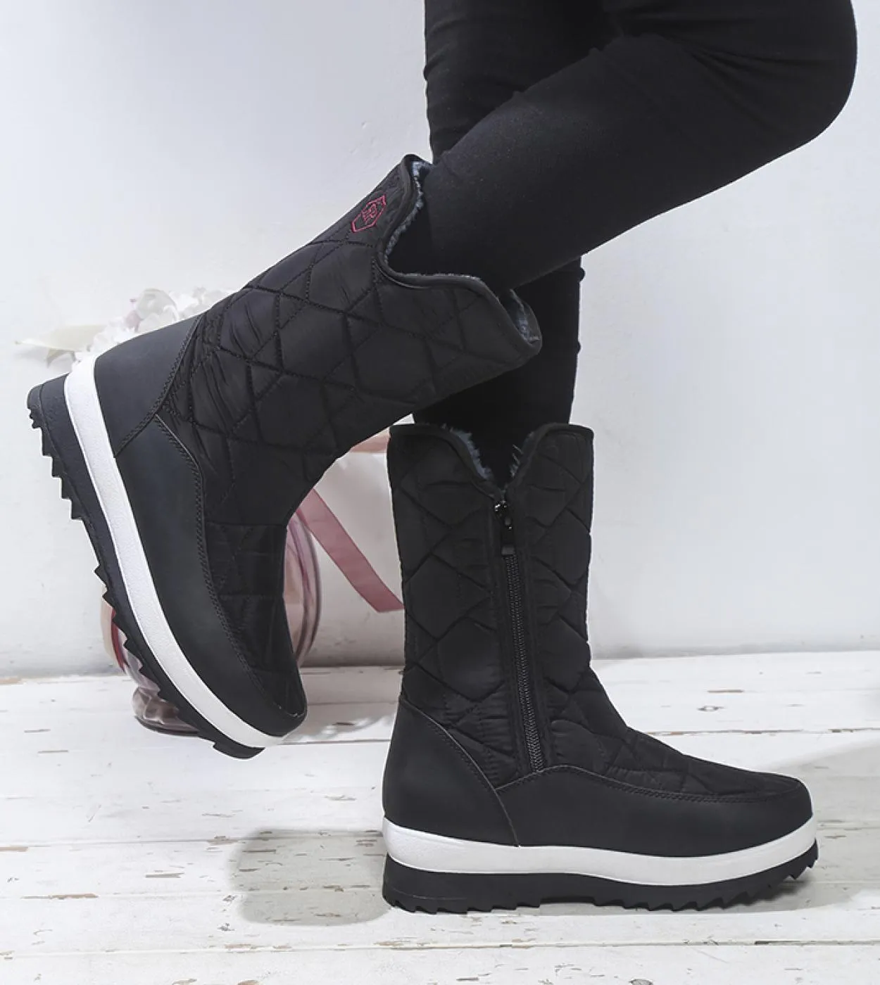 Stivali da donna Stivali da neve invernali impermeabili antiscivolo Piattaforma Scarpe da donna invernali con pelliccia spessa B