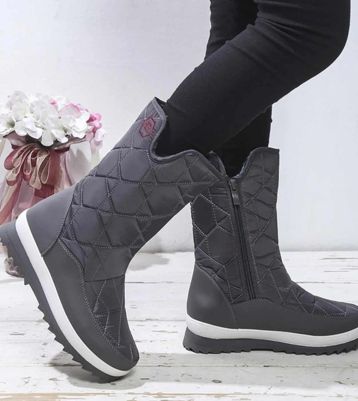 Stivali da donna Stivali da neve invernali impermeabili antiscivolo Piattaforma Scarpe da donna invernali con pelliccia spessa B