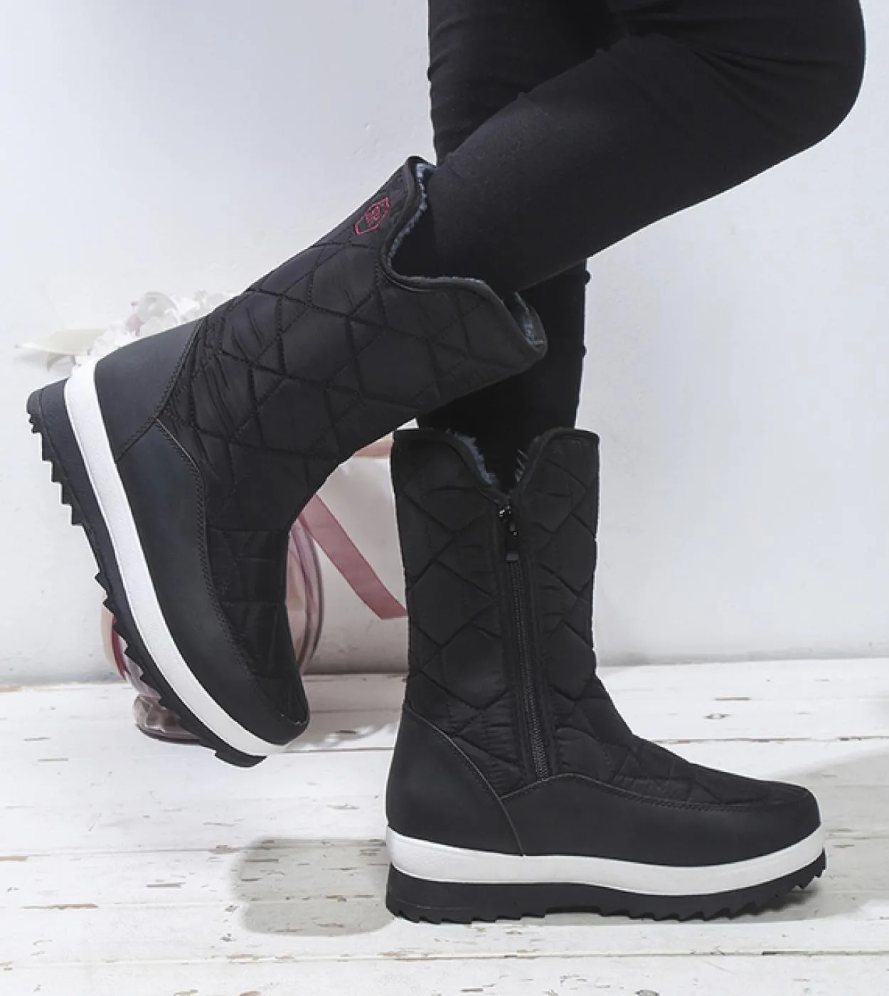 Stivali da donna Stivali da neve invernali impermeabili antiscivolo Piattaforma Scarpe da donna invernali con pelliccia spessa B