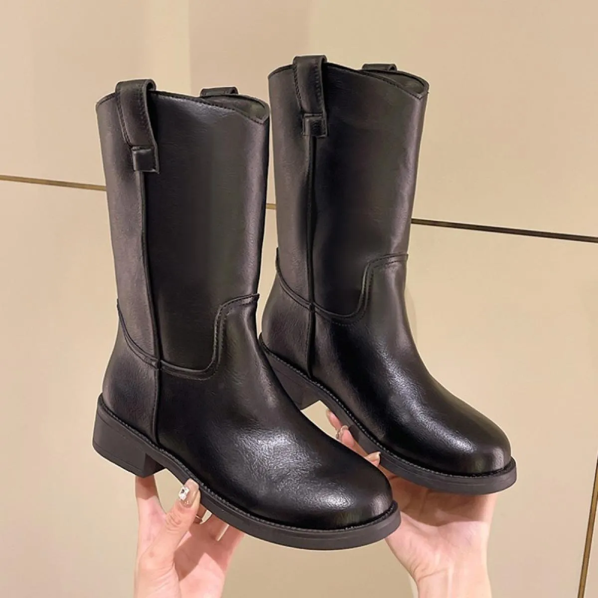Stivali da moto a metà polpaccio Chelsea 2023 Stivali invernali da donna Fad Scarpe con tacco medio Nuove pompe di marca Botas G